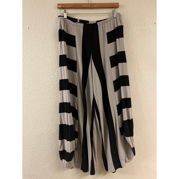 Alembika Pants - Alembika Punto Pants Black Taupe Stripe Elastic Waist Size 4 (12-14)